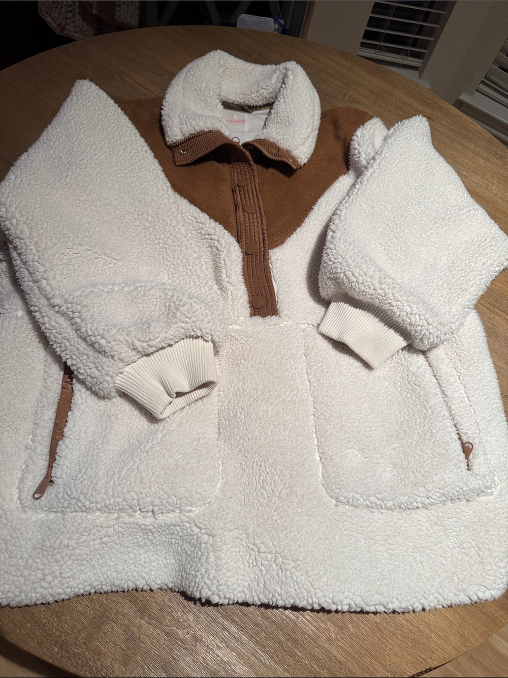 Free People Oversized Sherpa Pullover | White & Mocha Contrast Fleece